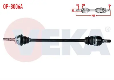 VEKA OP-8006A Komple Aks Sağ On Opel Vectra B 2.0i Abslı 29 Dıs Uzunluk 959mm 1995-2003 