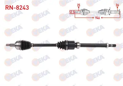 VEKA RN-8243 Komple Aks Sağ On Uzunluk 946mm Renault Megane Iv  1.3 Tce (Euro 6) M-T (Snz-Tl4) 2016- 