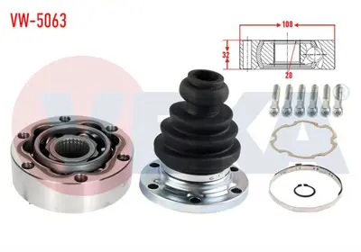 VEKA VW-5063 Aks Kafası Sol-Sağ On Ic Passat (3b2) 1.8 T Freze Dıs 28 Boy 32mm 1996-2000 