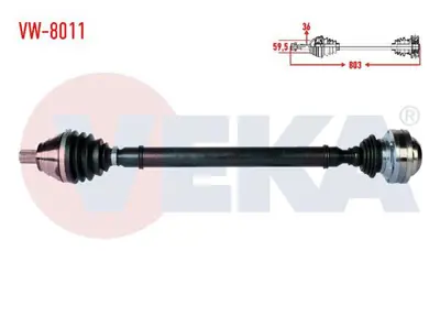 VEKA VW-8011 Komple Aks Sağ On Uzunluk 803mm Caddy Iıı 1.2 Tsı – 1.6 Tdı – 1.9 Tdı 2004-2010 