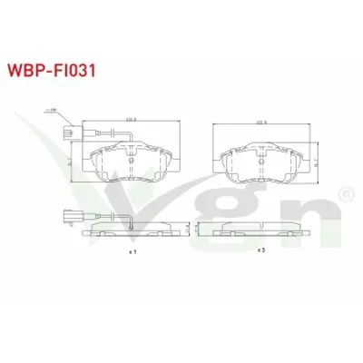 WGN WBP-FI031 Fren Balata On Fıslı Fıat Fıorıno 1.3 Mjt 2007- / Lınea 1.3 Mjt 2007- / Lınea 1.4 2007-/ Doblo 1.3 M