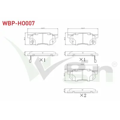 WGN WBP-HO007 Fren Balata On Ikazlı Honda Cıvıc V 1.3 1992-1995 / Integra (Da) 1.8i 16v 1985-1993 / Integra (Da) 1