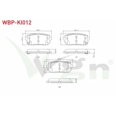 WGN WBP-KI012 Fren Balata Arka Ikazlı Kıa Carens Iıı 2.0 Crdı 2006- / Sportage 1.6 Gdı 4x2 17 Jant 2010- / Hyundaı