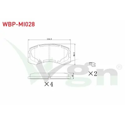 WGN WBP-MI028 Fren Balata On Mıtsubıshı Lancer (Csw) 1.6 15.5mm 2003-2008