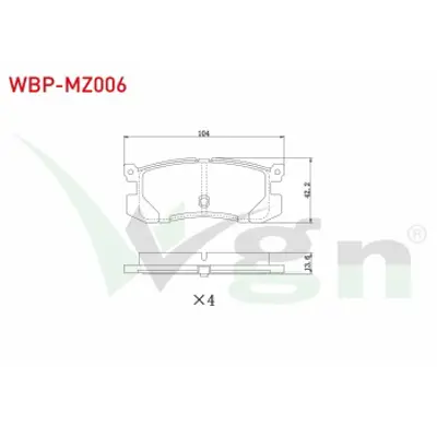 WGN WBP-MZ006 Fren Balata Arka Mazda 626 Iıı (Gd) 1.8i 1987-1992 / 626 Iıı (Gd) 2.2i 16v 1987-1992 / 626 Iıı (Gd) 