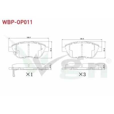 WGN WBP-OP011 Fren Balata On Ikazlı Opel Corsa D 1.3 Cdtı 90 Hp 2006-2014 / Corsa D 1.4 90 Hp 2006-2014 / Fıat 500