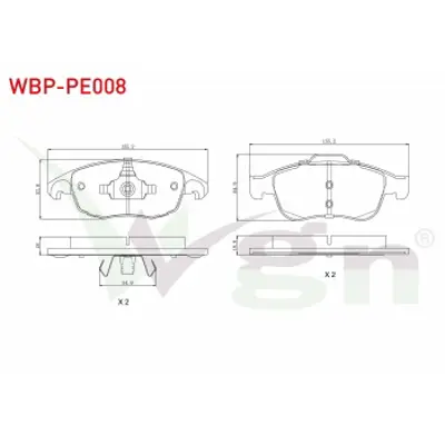 WGN WBP-PE008 Fren Balata On Peugeot Partner Tepee 1.6 Hdı 75 Hp 2008-/ Cıtroen Berlıngo 1.6 Hdı 2008-/ C4 G.Pıcas