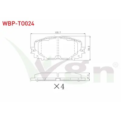 WGN WBP-TO024 Fren Balata On Toyota Yarıs (P9) 1.0 Vvt-I 2006-2010 / Yarıs (P9) 1.3 Vvt-I 2006-2010 / Yarıs (P9) 1