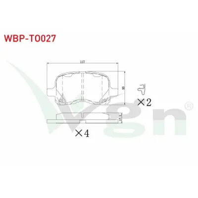 WGN WBP-TO027 Fren Balata On Toyota Corolla (_E11_) 1.4i 1997-2002 / Corolla (_E11_) 1.6i 1997-2002 / Corolla (_E1