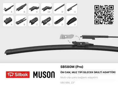 SİLBAK SB580M Silecek Supurgesı Muz Tıpı Grafıtlı 580mm 6 Aparatlı 