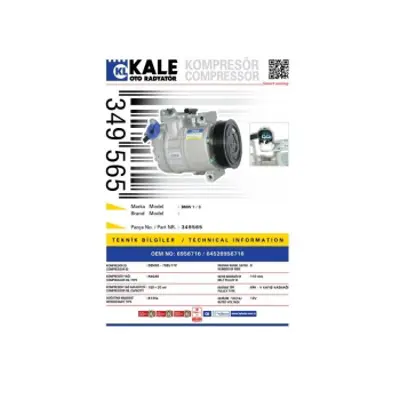 KALE 349565 Klima Kompresoru Bmw N52 E81 E82 E87 E92 E90 E84 F01 E83 F25 E70 Z4 E89 GM 