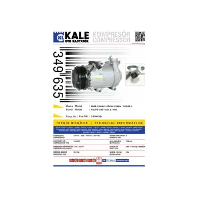 KALE 349635 Klima Kompresoru Focus C Max Focus Iı 2.0 Benzınlı  Volvo C30 C30 (533): 1.6 C30 (533): 1.8 06>12 S4 GM 