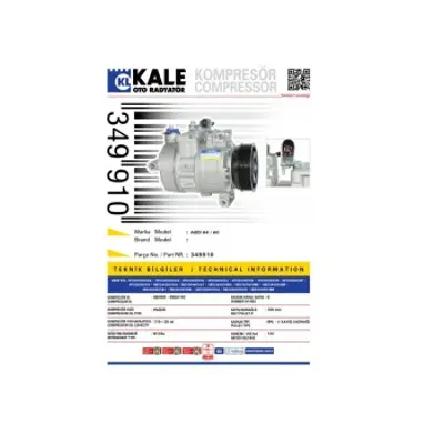 KALE 349910 Klima Kompresoru Audı A6 2,0tdı / Tfsı 05>11 GM 4F0260805N, GM 4F0260805P, GM 4G0260805D, GM 8E0260805CB, GM 8E0260805AG, GM 8E0260805AT, GM 8E0260805BA, GM 8E0260805BE, GM 8E0260805BF, GM 8E0260805BJ