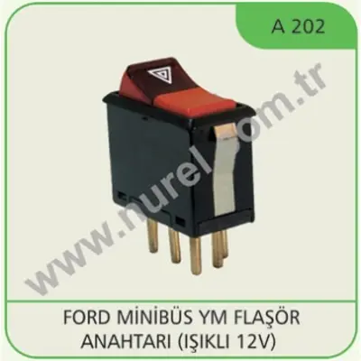 NUREL A 202 Flasor Anahtarı (Isıklı) 12v Ford Mınıbus Ym Transıt  85 >90 GM 