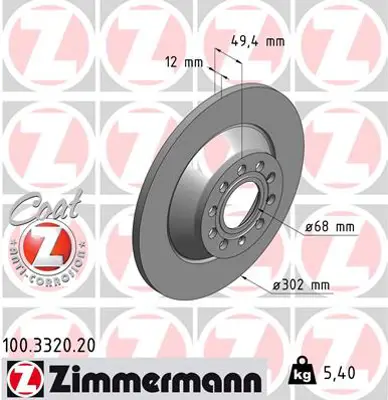 ZIMMERMANN 100.3320.20 Arka Fren Aynası Audı A6 4b.C5 3.0 Quattro 07/04 A6 4f2 2.0 Tdı 07/04 302x11.7x9dl 986479257-Df4434 4F0615601E