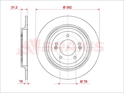 BRAXIS AE0855 Fren Dıskı Arka Transıt V363 14> Tek Teker Arkadan Cekıslı Duz 308mm 5 Bıjon 1815599