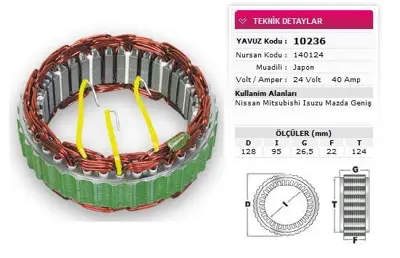 YAVUZ 10 236 Alternator Stator Mıtsubıshı Tıp 24v 40a Nıssan Mıtsubıshı Isuzu Mazda Genıs Nursan 140124 GM 