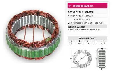 YAVUZ 10 296 Stator Mıtsubıshı Tıp 24v 35a Mıtsubıshı Center Kamyon Em Nursan 150024 GM A383T26570