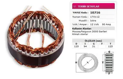 YAVUZ 10 716 Stator Iskra Tıp 12v 90a Mf 3000 Serılerı Klimalı Olanlar Nursan 170112 GM 