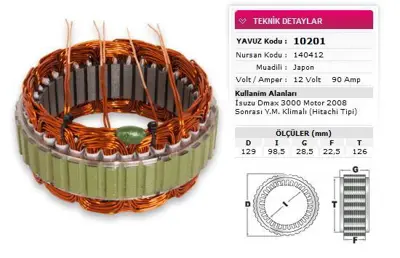 YAVUZ 10 201 Stator Hıtachı Tıp 12v 90a Isuzu Dmax 3000 Motor Klimalı 2008 Sonrası Ym Nursan 140412 