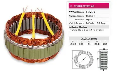 YAVUZ 10 202 Stator Mıtsubıshı Tıp 24v 55a Hyundaı Hd 75 Euro 4 Kamyonet Nursan 160624 