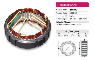 YAVUZ 10 499 Stator Valeo Tıp 24v 110a Otokar Sultan Otobus 7 Uclu Nursan 182224 