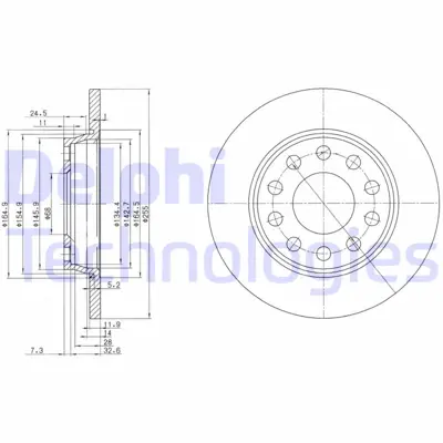 DELPHI BG3674C Fren Dıskı (Cıftlı Paket)   Boyalı Delıksız Arka // Seat; A4 // Exeo08/1997 > GM 8E0615601Q