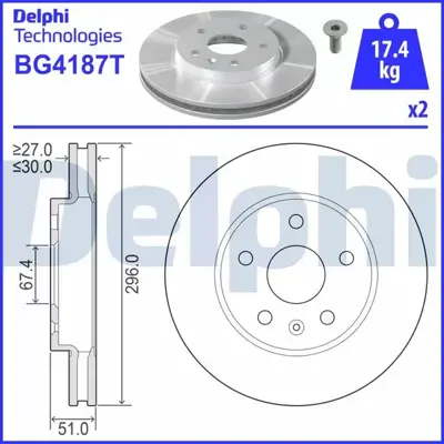 DELPHI BG4187T On Fren Dıskı Havalı Insıgnıa 16 Inch Jant Icın 296mm