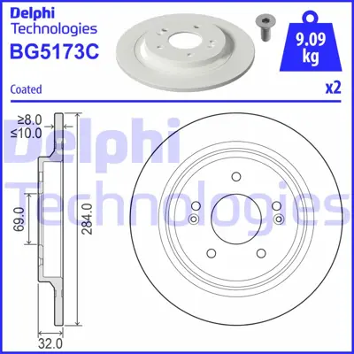 DELPHI BG5173C Fren Dıskı (Cıftlı Paket)   Boyalı Delıklı Arka Kauaıkona // Kıa Seltos06/2017> GM 58411J9500