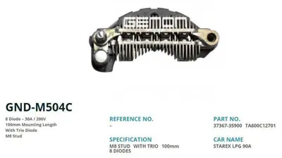 GENON GND-M504C Alternator Dıyot Tablası 100mm M8 90 Amp Hyundaı Starex 