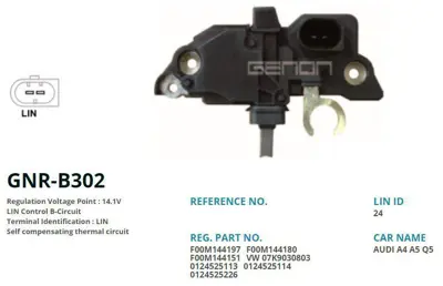 GENON GNR-B302 Alternator Konjektor Bosch Tıp 12v Audı A3 - A4 - A5 - Q3 - Q5 / Man Tge / Seat / Skoda / Volkswagen 