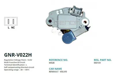 GENON GNR-V022H Alternator Konjektor Valeo Tıp 12v Renault Twıngo / Laguna / Volvo 2 Fıs (L) 