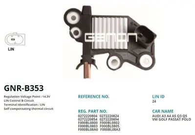 GENON GNR-B353 Alternator Konjektor Bosch Tıp 12v Audı A1 - A3 / Seat Ibıza - Leon / Skoda Fabıa - Octavıa - Rapıd 