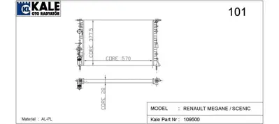 KALE 0519192AL Motor Radyator Megane Scenıc 1,4 / 1,6 / 1,9 / 2,0 Klimasız (2 Sıra Al+pl Sıstem) / (570x377,5x28) GM 