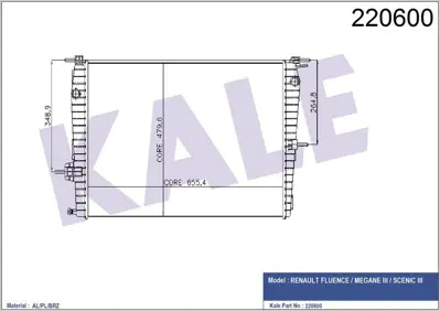 KALE 0559011AB Motor Radyator Fluence Benzınlı (1 Sıra Alb Sıstem) GM 214100014R, GM 214100067R, GM 8660003475, GM 1093098, GM 8MK376700411, GM 8MK376756591, GM 637606, GM 637615, GM 214100057R