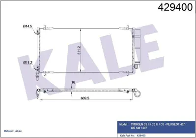 KALE 200ABC050 Klima Radyatoru C5 Iı C5 Iıı C6 P407 P607 2.2hdı 16v / 2.7 16v / 2.0 16v O GM 