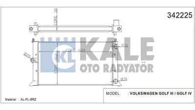 KALE 342225 Radyator Golf ııı  / Golf Iv Cabrıolet  2,0 91 02 GM 