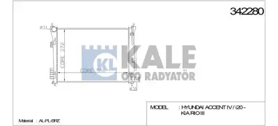 KALE 342280 Motor Su Radyatoru Accent Blue 1,4 1,6 I20 1,4 Benzınlı Otomatık (500x382x16) GM 253101R050, GM 253100U050, GM 253104L050, GM 253101R150, GM 253102V050, GM 253101R160, GM 253101R060, GM 253104L100