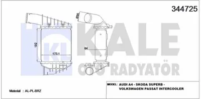 KALE 344725 Turbo Radyatoru Passat 2,5tdı 98>05 Audı A4 2,5tdı 97>01 Superb 2,5tdı 01>03 GM 