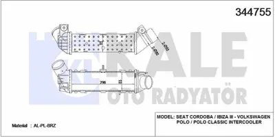 KALE 344755 Turbo Radyatoru Caddy Iı 1,9tdı 96>04 Polo / Classıc 1,9tdı 96>02 Cordoba Ibıza Iıı 1,9tdı 99>02 GM 