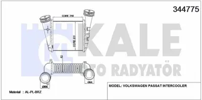 KALE 344775 Turbo Radyatoru Passat 2,5tdı Bdh Bau Bdg 03>05 Superb 2,5tdı Bdg 02>08 GM 