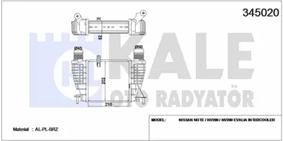 KALE 345020 Turbo Radyatörü GM 144619U20A, GM 144619U21A, GM 14461JX51A, GM 96505459, GM 9650545480, GM 96505454, GM 645GH, GM 6455HK, GM 6455HJ, GM 6455GL