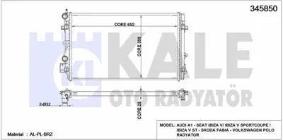 KALE 345850 Motor Radyatoru A1 10> Ibıza 08> Polo 09> 1,4tfsı (652x398x26) GM 6R0121253D, GM 6R0121253H, GM 6R0121253R, GM 6R0121253G, GM 65293, GM 2Q0121253K, GM 2Q0121253L, GM 2Q0121253A