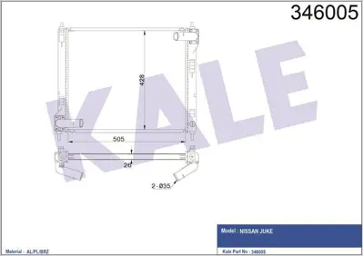 KALE 346005 Motor Su Radyatoru Nıssan Juke 1,6 Dıg 2010> Manuel Vıtes GM 214101KC5A, GM 21410BA61A, GM 67370, GM 2141016A0A