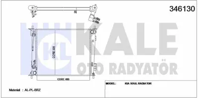 KALE 346130 Motor Su Radyator Kıa Soul 2009> Otomatık Vıtes GM NGC104250, GM NGC000020, GM GHT299, GM NGC104250L, GM GHT294, GM GHT296, GM 9091921512, GM 9091921583, GM 9091921551, GM 9091921500