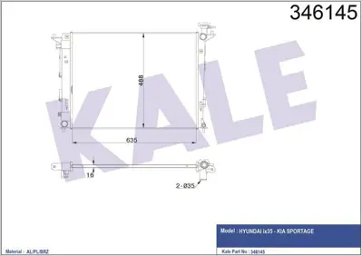 KALE 346145 Motor Su Radyatoru Ix35 Kıa Sportage 1,6 2,0 10> Manuel (635x478x16) GM 253102Y501, GM 253102S500, GM 253102S550, GM 253102Y500, GM 253102Y510, GM 253102Y520, GM 253102S510, GM 253102S650, GM 1333042, GM 675018