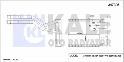 KALE 347395 Kalorifer Radyatörü 347395 İ30 Ceed GM 971382L000, GM 971381H001, GM 971381H000, GM 8FH351315711, GM 77632