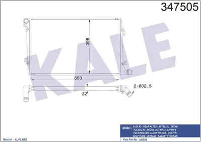 KALE 347505 Motor Su Radyatoru Otomatık 1,9tdı Caddy Iıı 04>10 Golf V Jetta Iıı 05>10 Passat 05>08 Touran 04>10  GM 