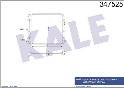 KALE 347525 Motor Su Radyatoru Cordoba Ibıza Iv V Polo Fabıa 1,2 / 1,4 / 1,6 Azq Bby Cggb Bme Bbz GM 