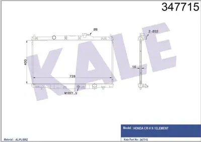 KALE 347715 Motor Su Radyatoru Honda Crv 2002 2007 (Manuel Vıtes) / (16mm) GM 